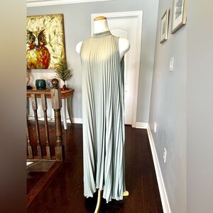 Flowy Pleated Maxi Dress in Soft Sage - L